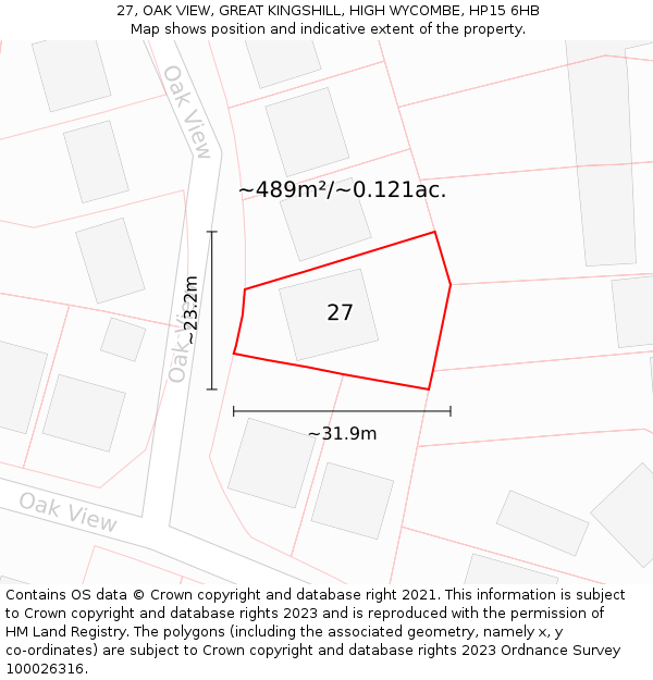 27, OAK VIEW, GREAT KINGSHILL, HIGH WYCOMBE, HP15 6HB: Plot and title map