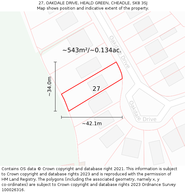 27, OAKDALE DRIVE, HEALD GREEN, CHEADLE, SK8 3SJ: Plot and title map