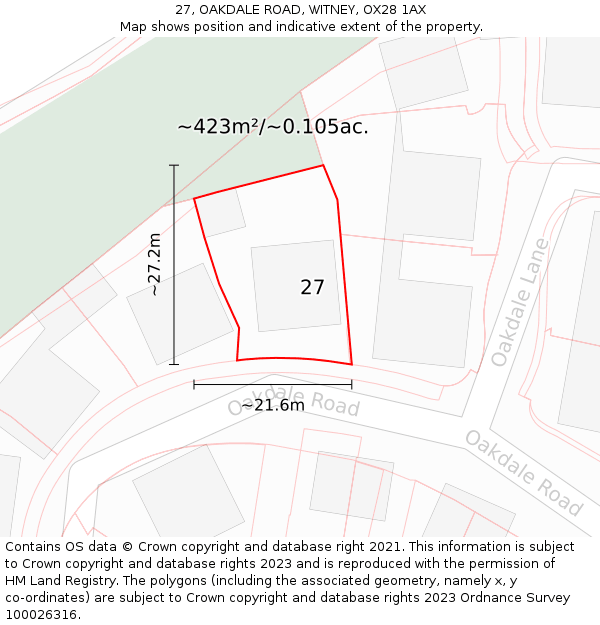 27, OAKDALE ROAD, WITNEY, OX28 1AX: Plot and title map