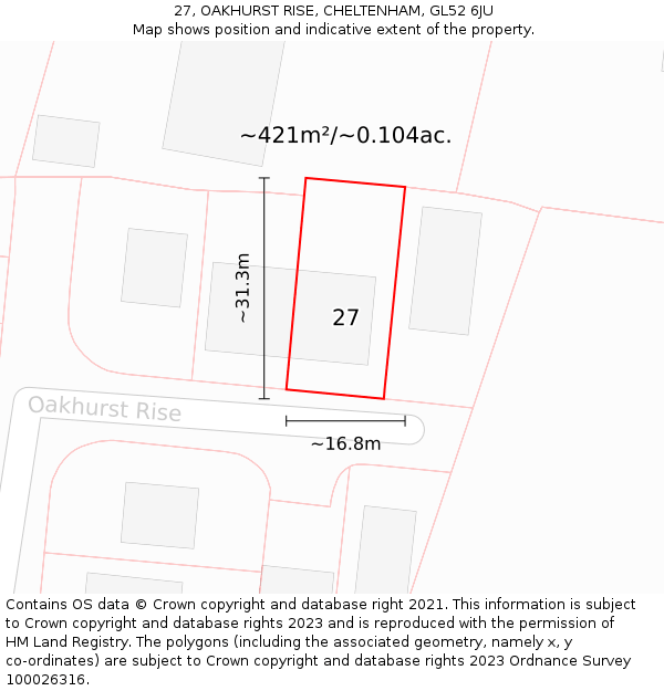 27, OAKHURST RISE, CHELTENHAM, GL52 6JU: Plot and title map