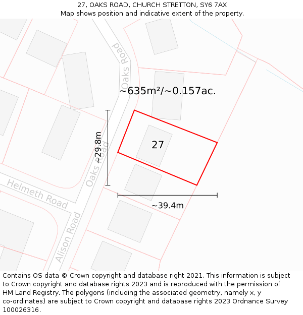 27, OAKS ROAD, CHURCH STRETTON, SY6 7AX: Plot and title map