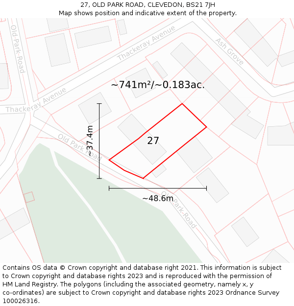 27, OLD PARK ROAD, CLEVEDON, BS21 7JH: Plot and title map