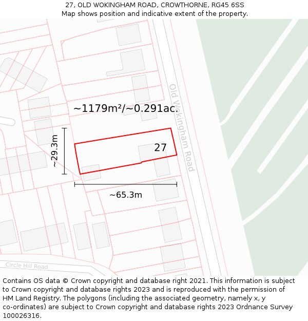 27, OLD WOKINGHAM ROAD, CROWTHORNE, RG45 6SS: Plot and title map