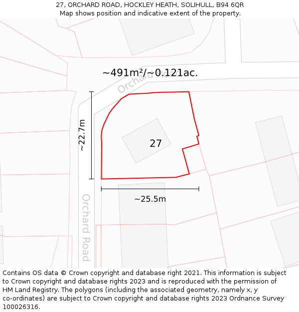 27, ORCHARD ROAD, HOCKLEY HEATH, SOLIHULL, B94 6QR: Plot and title map