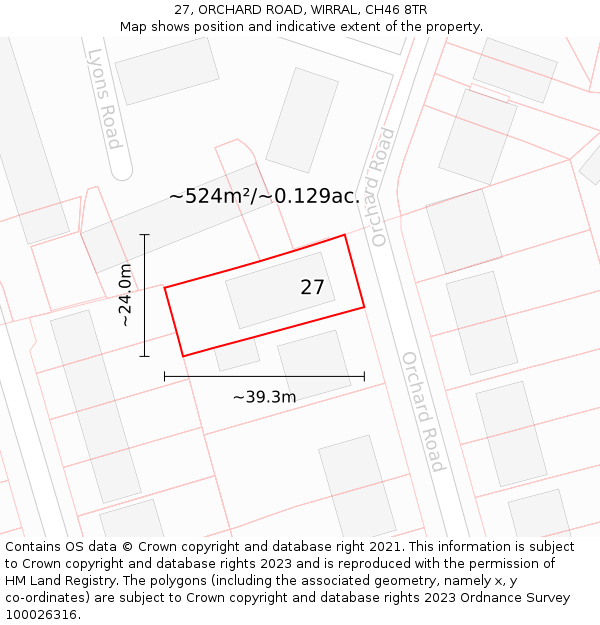 27, ORCHARD ROAD, WIRRAL, CH46 8TR: Plot and title map