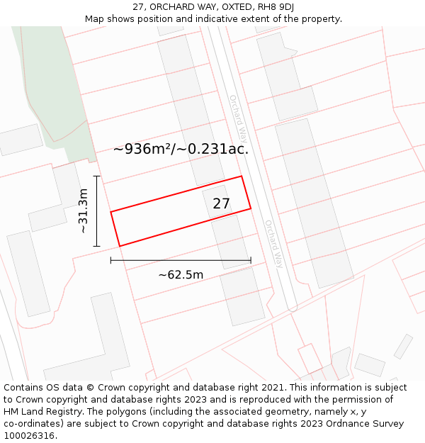 27, ORCHARD WAY, OXTED, RH8 9DJ: Plot and title map