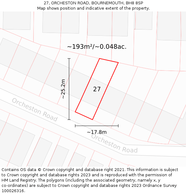 27, ORCHESTON ROAD, BOURNEMOUTH, BH8 8SP: Plot and title map