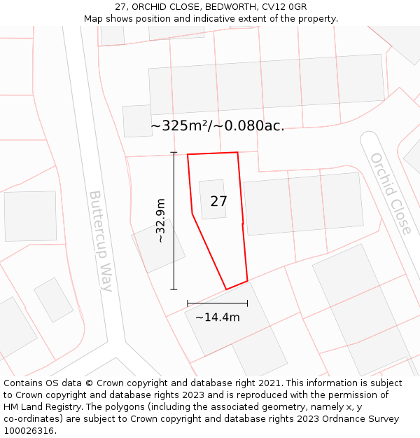 27, ORCHID CLOSE, BEDWORTH, CV12 0GR: Plot and title map