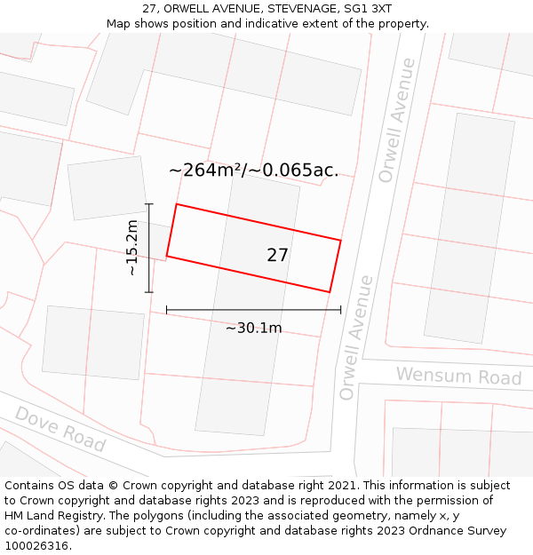 27, ORWELL AVENUE, STEVENAGE, SG1 3XT: Plot and title map