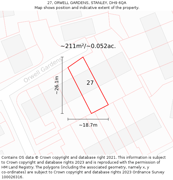 27, ORWELL GARDENS, STANLEY, DH9 6QA: Plot and title map