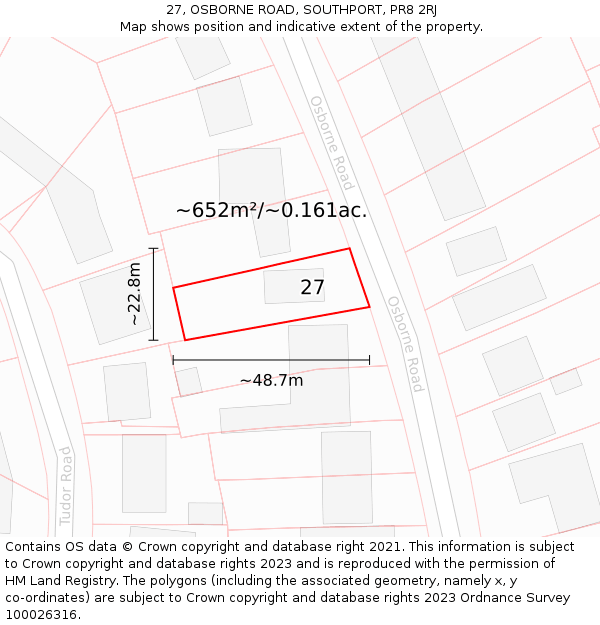 27, OSBORNE ROAD, SOUTHPORT, PR8 2RJ: Plot and title map