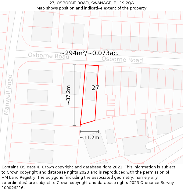 27, OSBORNE ROAD, SWANAGE, BH19 2QA: Plot and title map