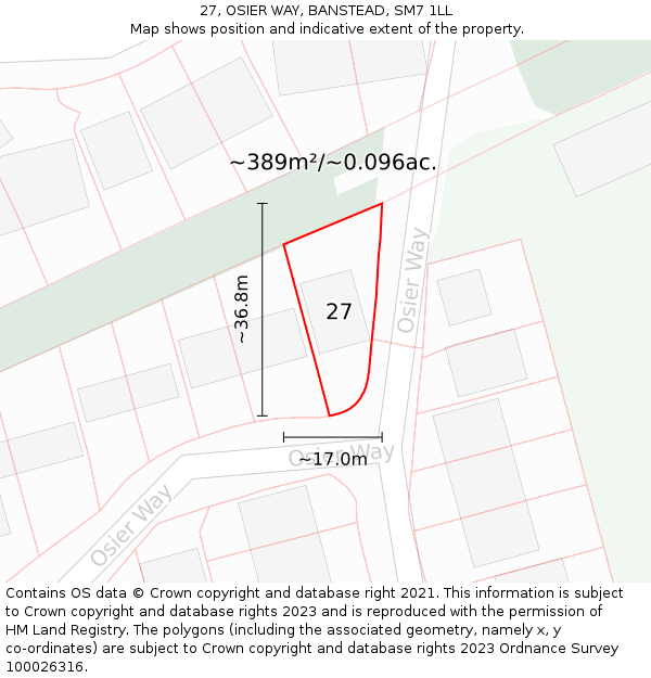 27, OSIER WAY, BANSTEAD, SM7 1LL: Plot and title map