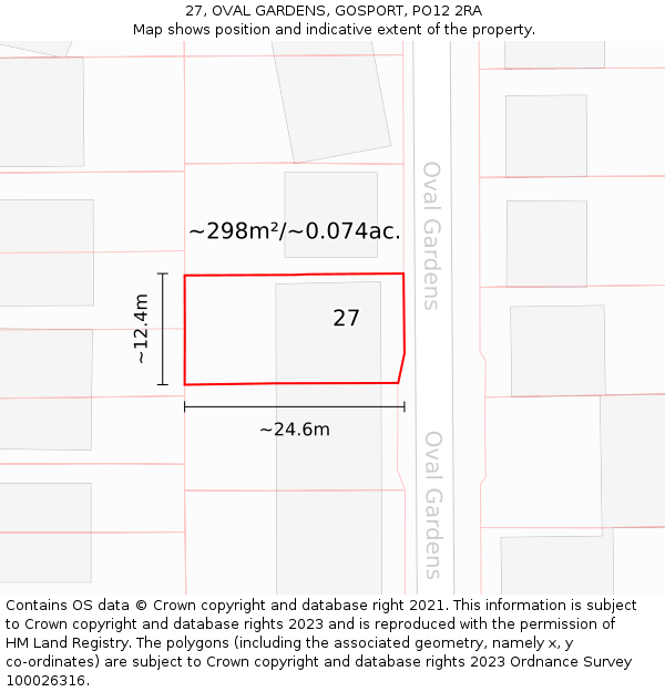 27, OVAL GARDENS, GOSPORT, PO12 2RA: Plot and title map