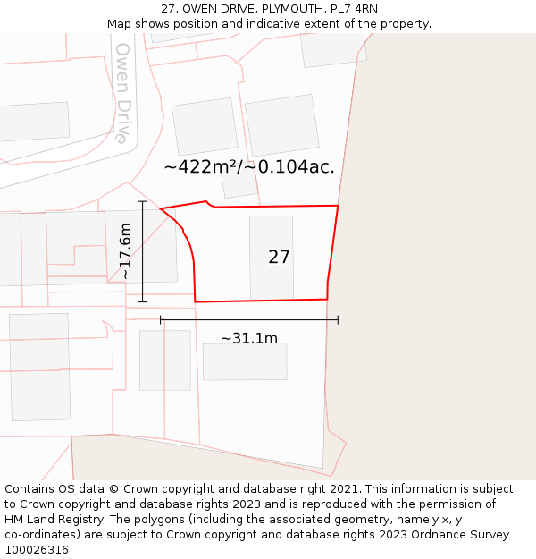 27, OWEN DRIVE, PLYMOUTH, PL7 4RN: Plot and title map