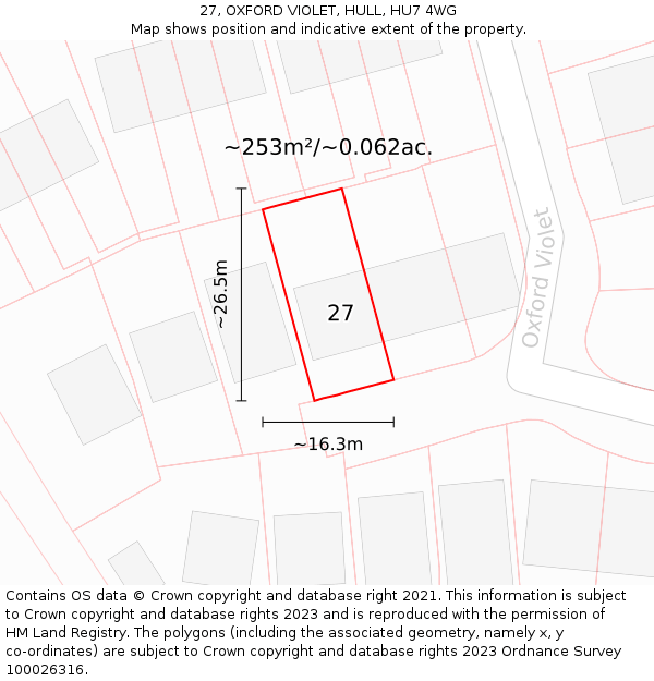 27, OXFORD VIOLET, HULL, HU7 4WG: Plot and title map