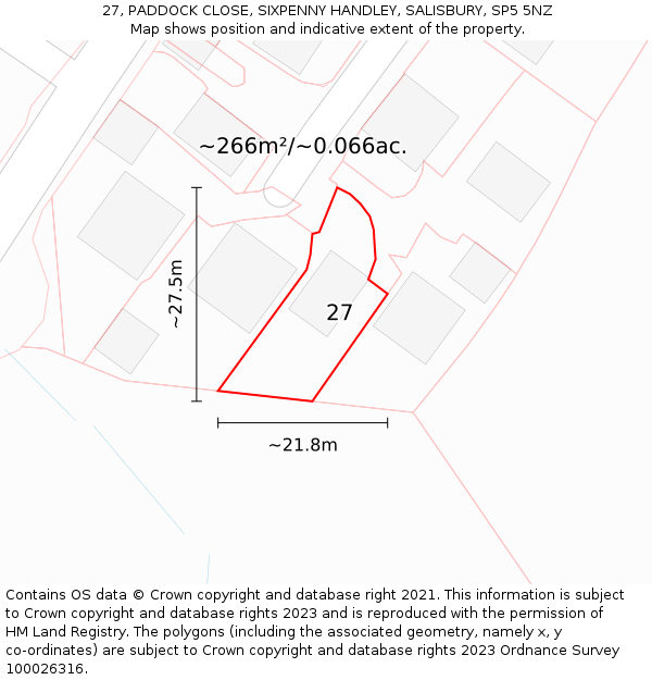 27, PADDOCK CLOSE, SIXPENNY HANDLEY, SALISBURY, SP5 5NZ: Plot and title map