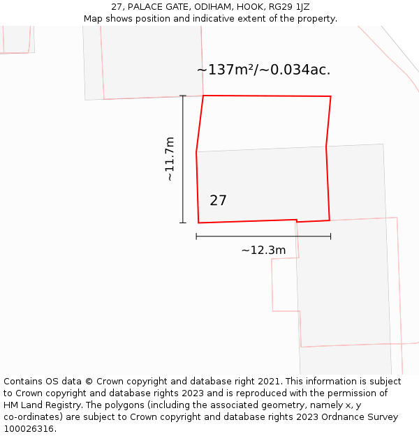 27, PALACE GATE, ODIHAM, HOOK, RG29 1JZ: Plot and title map