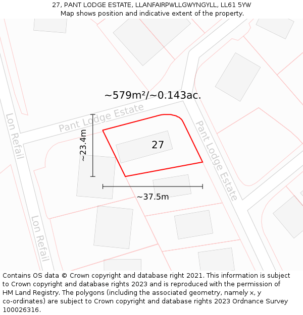 27, PANT LODGE ESTATE, LLANFAIRPWLLGWYNGYLL, LL61 5YW: Plot and title map