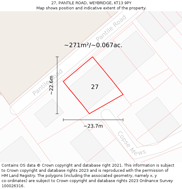 27, PANTILE ROAD, WEYBRIDGE, KT13 9PY: Plot and title map