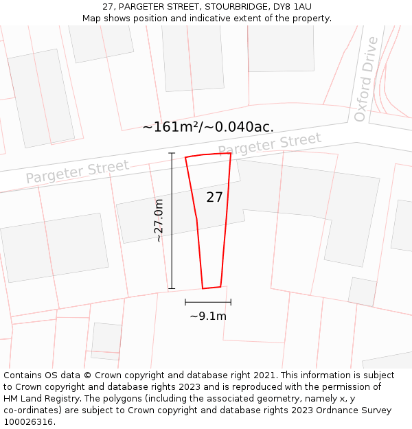 27, PARGETER STREET, STOURBRIDGE, DY8 1AU: Plot and title map