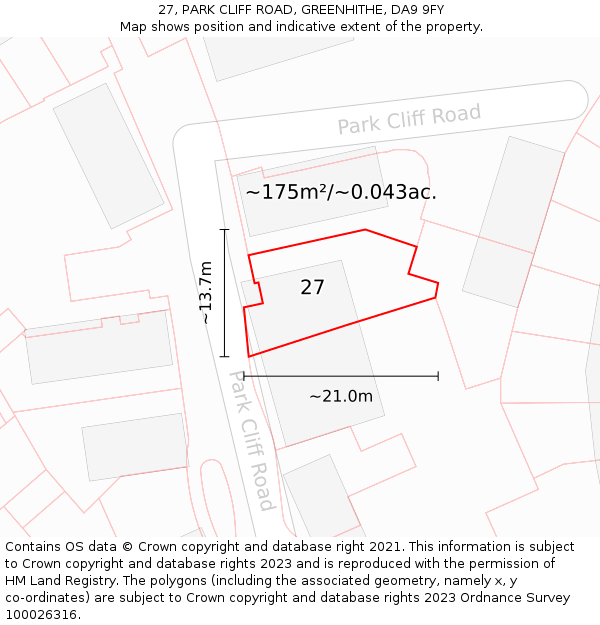 27, PARK CLIFF ROAD, GREENHITHE, DA9 9FY: Plot and title map