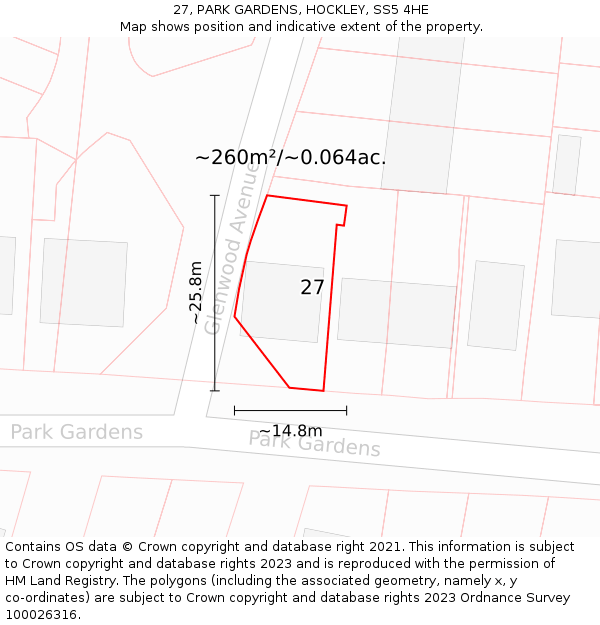 27, PARK GARDENS, HOCKLEY, SS5 4HE: Plot and title map