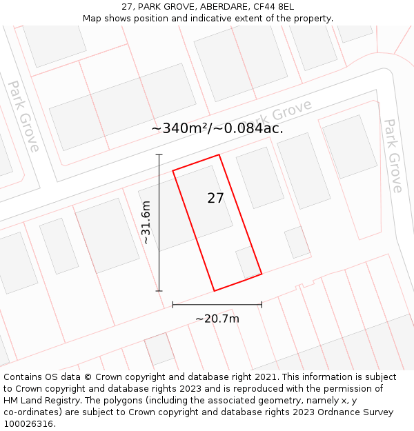 27, PARK GROVE, ABERDARE, CF44 8EL: Plot and title map