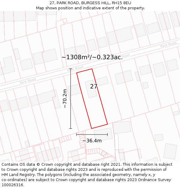 27, PARK ROAD, BURGESS HILL, RH15 8EU: Plot and title map