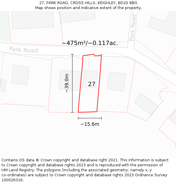 27, PARK ROAD, CROSS HILLS, KEIGHLEY, BD20 8BG: Plot and title map