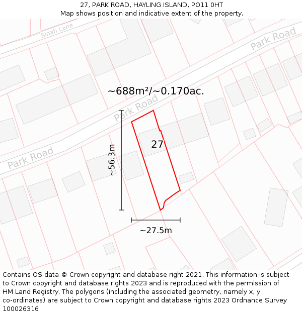 27, PARK ROAD, HAYLING ISLAND, PO11 0HT: Plot and title map