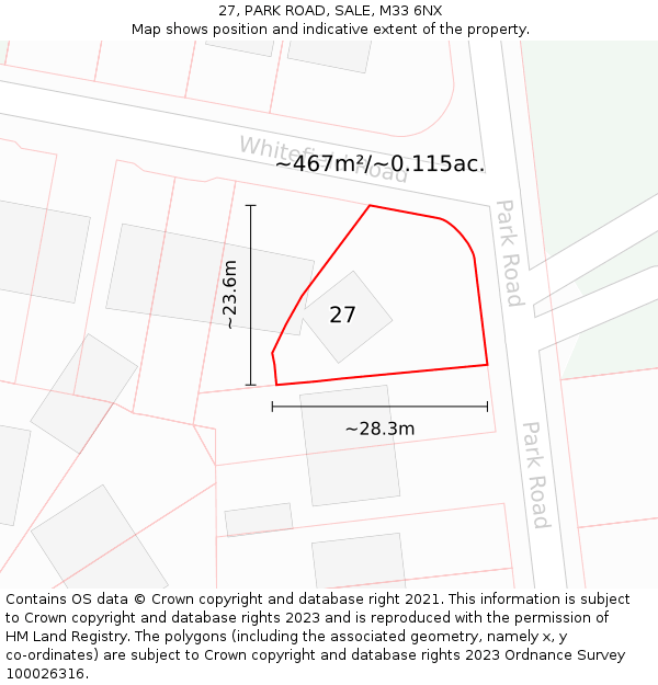 27, PARK ROAD, SALE, M33 6NX: Plot and title map