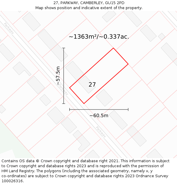 27, PARKWAY, CAMBERLEY, GU15 2PD: Plot and title map