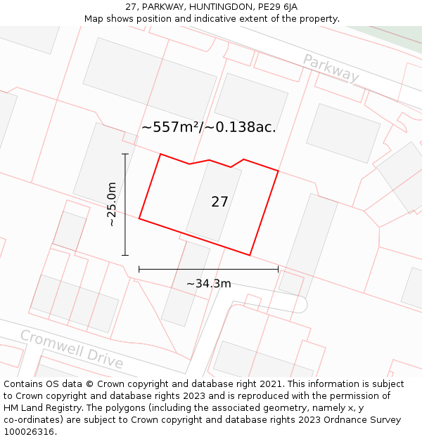 27, PARKWAY, HUNTINGDON, PE29 6JA: Plot and title map