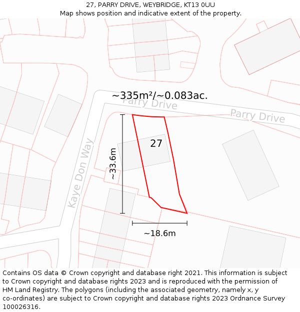 27, PARRY DRIVE, WEYBRIDGE, KT13 0UU: Plot and title map