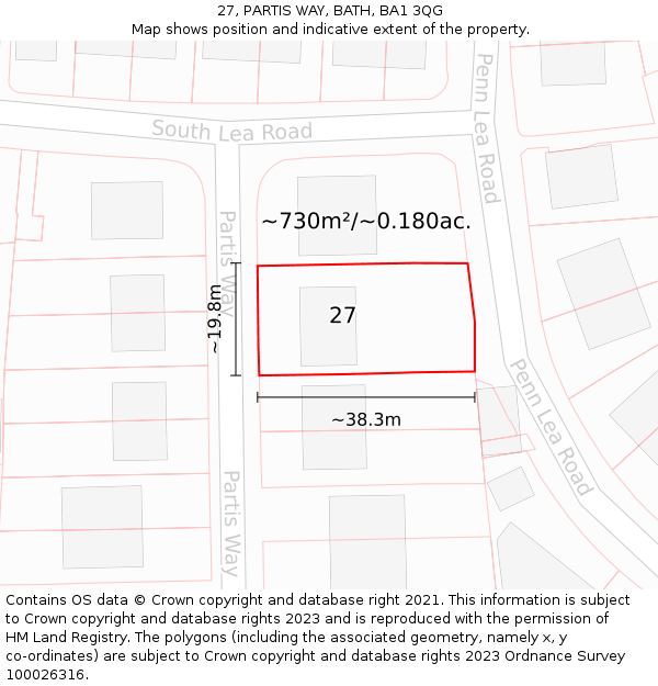 27, PARTIS WAY, BATH, BA1 3QG: Plot and title map