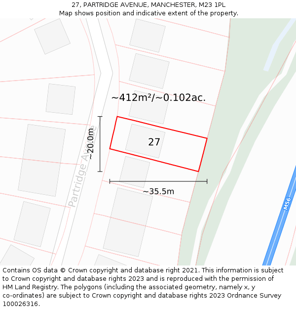 27, PARTRIDGE AVENUE, MANCHESTER, M23 1PL: Plot and title map