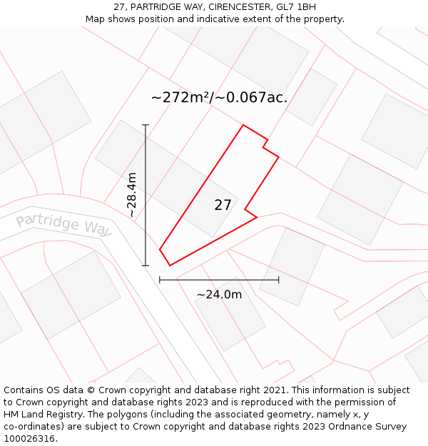 27, PARTRIDGE WAY, CIRENCESTER, GL7 1BH: Plot and title map