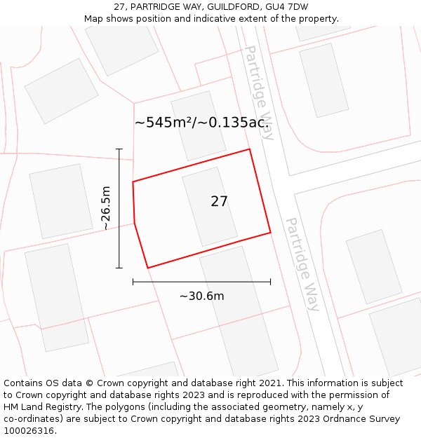 27, PARTRIDGE WAY, GUILDFORD, GU4 7DW: Plot and title map