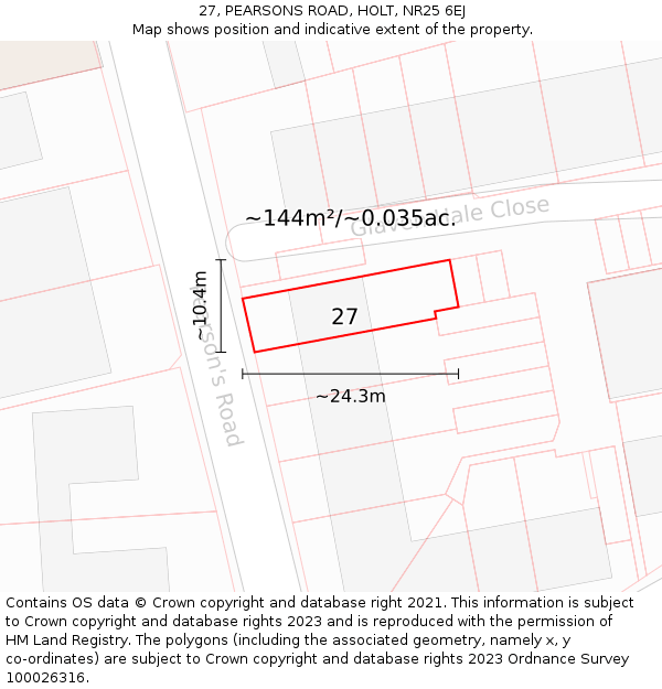 27, PEARSONS ROAD, HOLT, NR25 6EJ: Plot and title map