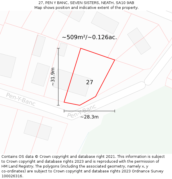 27, PEN Y BANC, SEVEN SISTERS, NEATH, SA10 9AB: Plot and title map