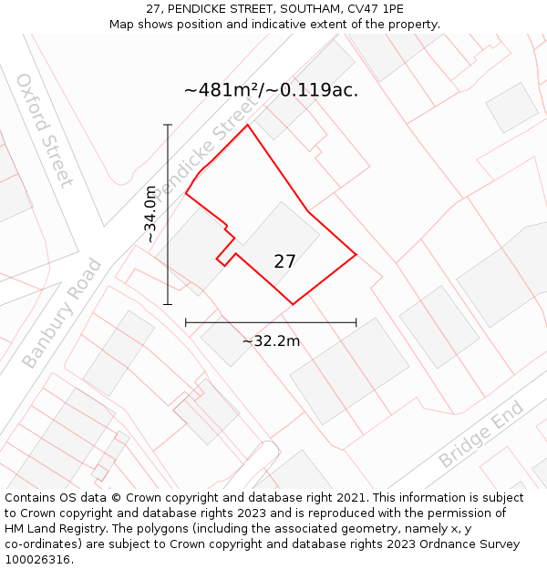 27, PENDICKE STREET, SOUTHAM, CV47 1PE: Plot and title map