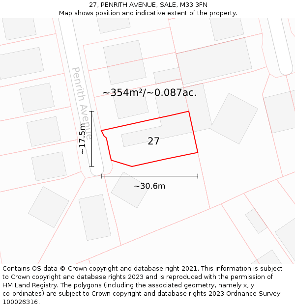 27, PENRITH AVENUE, SALE, M33 3FN: Plot and title map