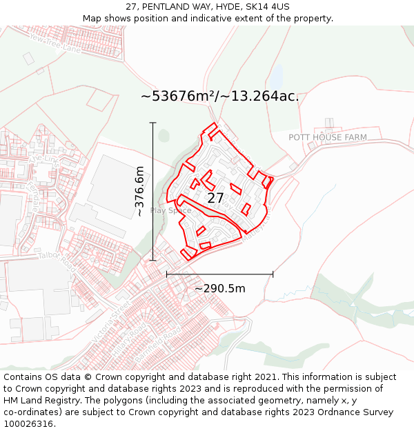 27, PENTLAND WAY, HYDE, SK14 4US: Plot and title map