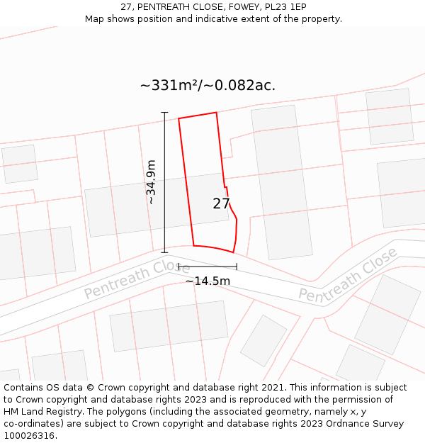 27, PENTREATH CLOSE, FOWEY, PL23 1EP: Plot and title map