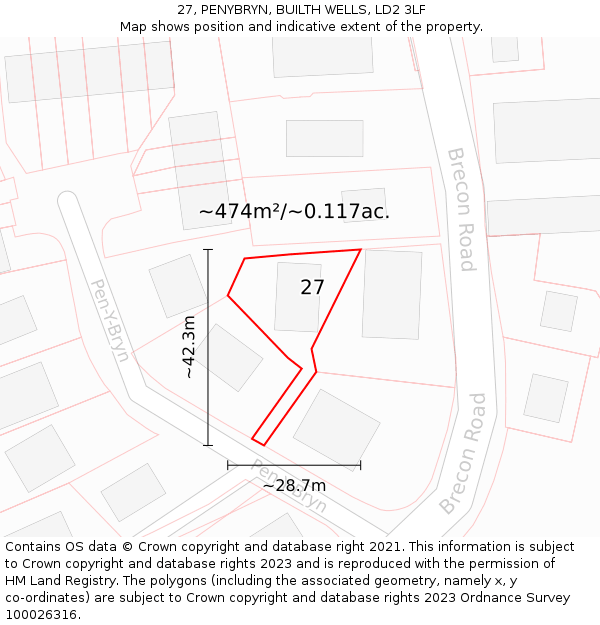 27, PENYBRYN, BUILTH WELLS, LD2 3LF: Plot and title map