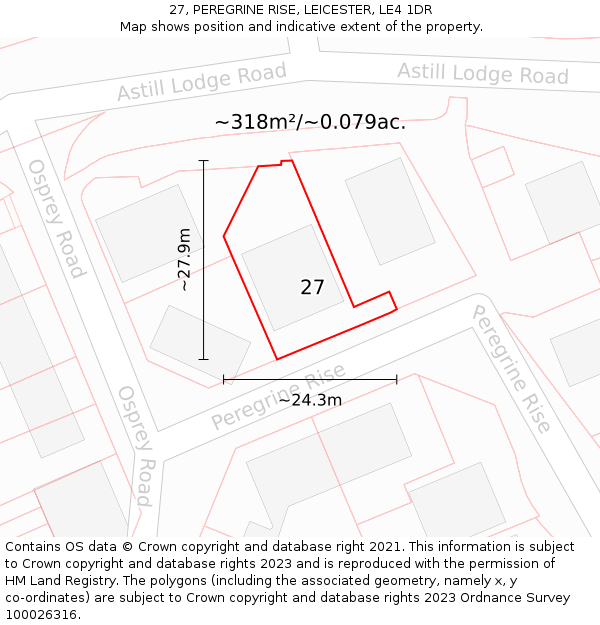 27, PEREGRINE RISE, LEICESTER, LE4 1DR: Plot and title map