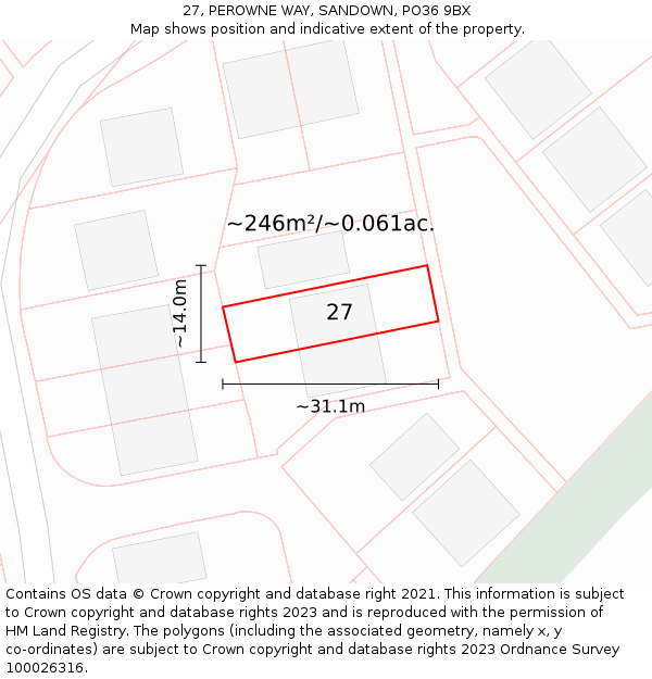 27, PEROWNE WAY, SANDOWN, PO36 9BX: Plot and title map