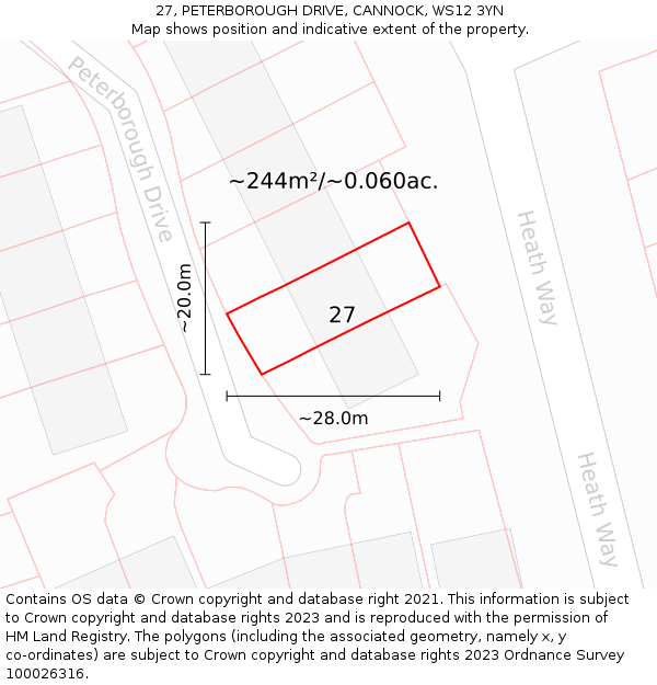 27, PETERBOROUGH DRIVE, CANNOCK, WS12 3YN: Plot and title map