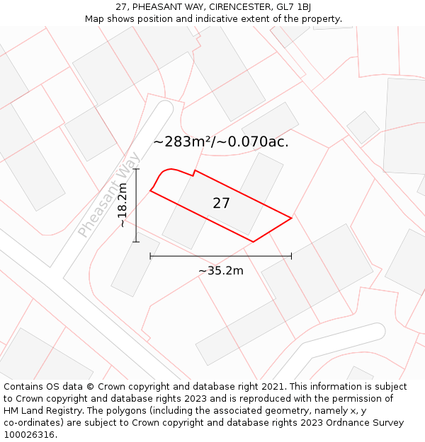 27, PHEASANT WAY, CIRENCESTER, GL7 1BJ: Plot and title map